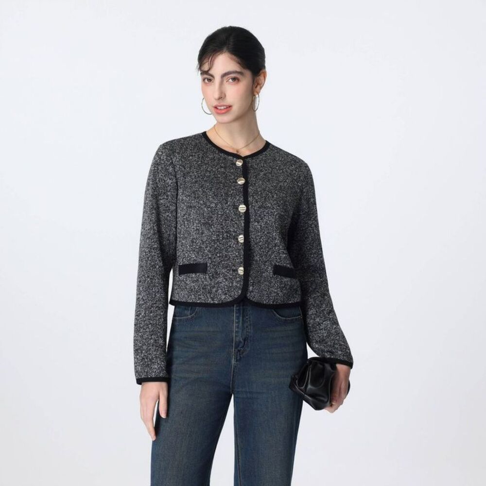 Women's Golden Button Cardigan - A New Day Dark Gray Abstract M